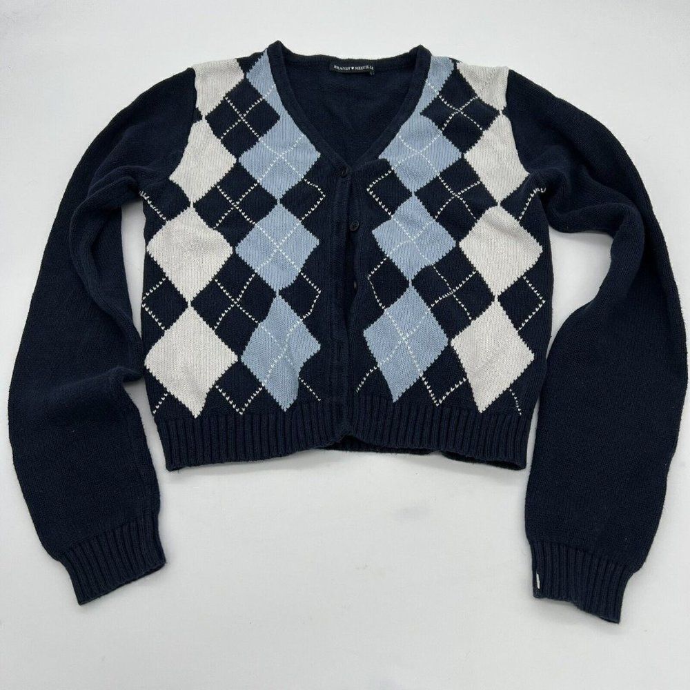 Brandy Melville Elizabeth Blue Argyle Cardigan Academia Preppy Women's O/S